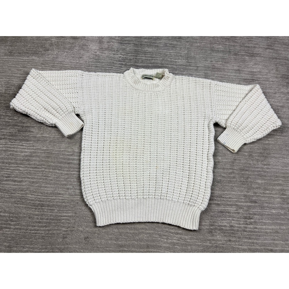 St. John's Bay Sweater Mens M Cream Ramie Cotton Chunky Knit Vintage Crewneck